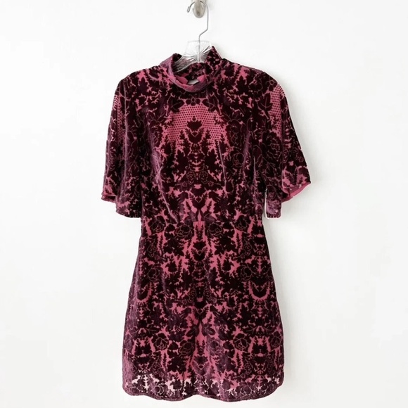 Anthropologie Elegant Velvet Patterned Mock Neck Mini Dress - Picture 5 of 12